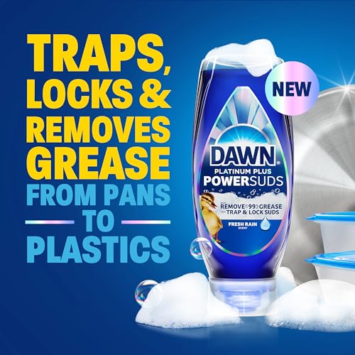 Dawn Platinum Plus PowerSuds EZ-Squeeze Dish Soap Liquid, Dishwashing Liquid, Grease Removal, Upside Down Bottle, Fresh Rain Scent, 2x17.4 Fl Oz Bundle