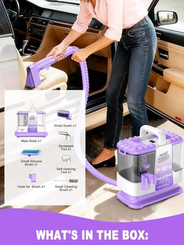 Portable Carpet & Upholstery Cleaner Machine for Pets, Spot, Stain, Couch Cleaner Machine with Powerful Suction and and Self Cleaning, Car/Auto Detailer, Lightweight Compact Design, Purple