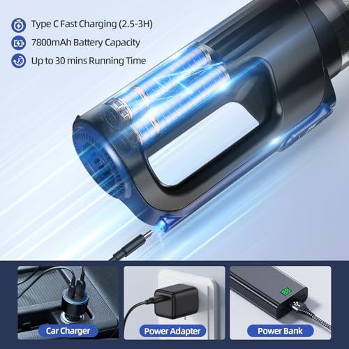 MONOZEL Car Vacuum Portable Cordless, 18000Pa 2 in 1 Vacuum Cleaner&Air Duster, 130W Brushless Motor Handheld Vacuum Cordless with 7800mAh Battery, LED Light, Multi-Nozzles for Car, Home, Office, Pet