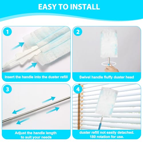 60 Count Disposable Duster Refills for Cleaning, for Swiffer Duster Refill, Multi-Surface Dusting Refills, Dusting Furniture, Blinds, Ceiling Fans, Helps Remove Allergens