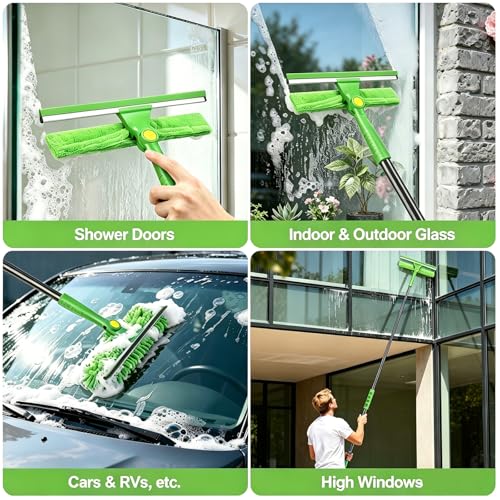 Stemni 4-in-1 Window Cleaning Kit with Storage Bag, 79'' Window Squeegee Cleaner Tool with Extension Pole, Professional Window Washing Equipment for Home, Outdoor Windows, Glass, Shower, Commercial