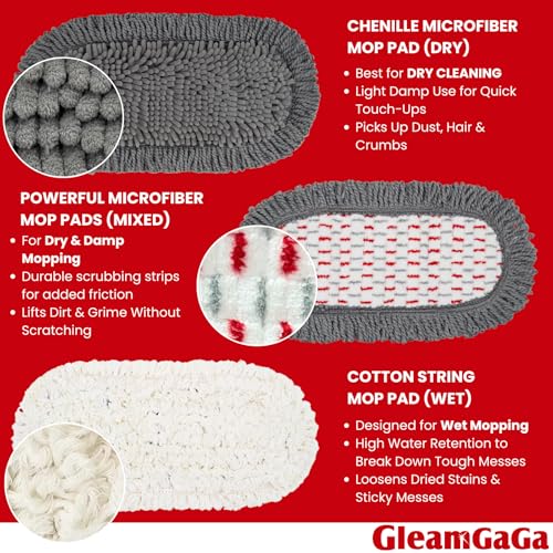 GleamGaGa Dust Mop for Floor Cleaning with 3 Washable Pads, 14.4” × 5.1” Flat Mop Head, 62” Stainless Steel Handle, Lightweight Multi-Surface Mop for Hardwood, Marble & Tile