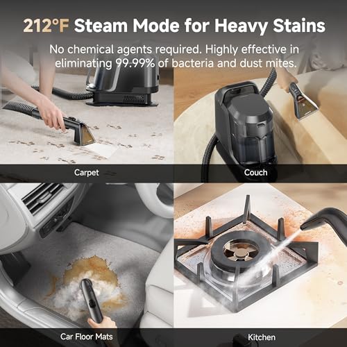 Uwant Carpet Cleaner Machine with Steam&Hot&Cold Water System 18Kpa Powerful Suction Upholstery Cleaner Machine with Textile Cleaner for Pets, Carpet Steam Cleaner with Specialty Tools for Cars