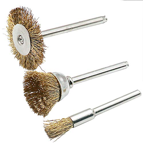 TorSor 12 Pack Rotary Tool Brass Wire Brushes Set with 1/8 Inch Shank Rust Removal Wire Brush Wheel Kit for Dremel Cordless Rotary Tool Cleaning Corroded Metal Surface Aluminum Polish Paint Stripping