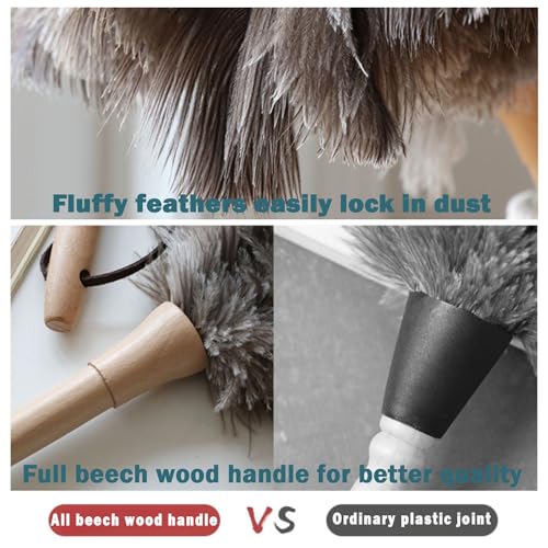 Ostrich Feather Duster for Cleaning-Furniture Dusters with Handle Ddzmz Hand Duster with Fluffy Natural Genuine Feather Reusable Household Duster, Gray and Brown(Length 16")