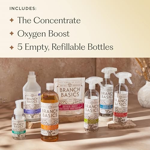 Branch Basics Premium Starter Kit: All Purpose Cleaner, Glass, and Bathroom Cleaner plus our Foaming Wash, and Laundry Bottle (3 Plastic Spray Bottles + Concentrate) Fragrance-Free