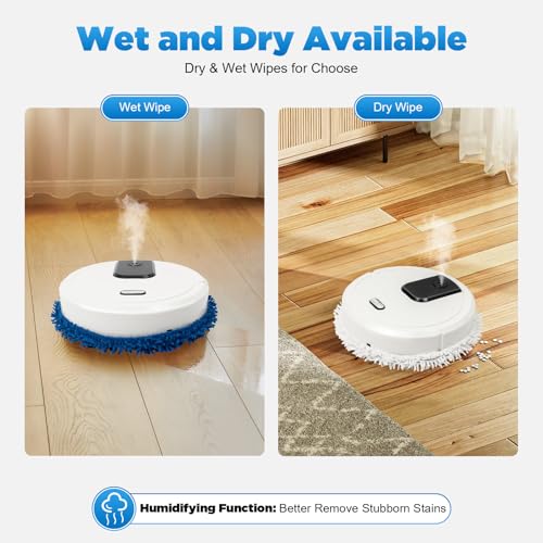 Automatic Mopping Robot for Hard Floors – Spray & Scrub Floor Cleaner with 60min Runtime – USB Rechargeable, 360° Wipe, Wet/Dry Pads – Cleans Wood, Tile, Marble – White