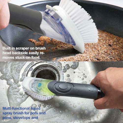CELOX Dish Brush with Soap Dispenser, 1 Dish Wand & 3 Dish Brush Refill Heads