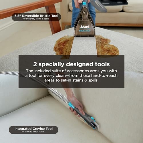 Shark StainStriker | Portable Carpet, Upholstery & Area Rug Cleaner | 2 Tools | Self-Cleaning | Powerful Stain & Odor Remover | Deep Clean & OXY Solutions | Charcoal | PX221BRN