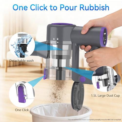 BlueEpic Cordless Vacuum Cleaner, 40KPA 45Mins Rechargeable Vacuum Cordless, Stick Vacuum with 2 Adjustable Modes, Handheld Vacuum for Home/Pet Hair/Carpet/Floor (Purple)