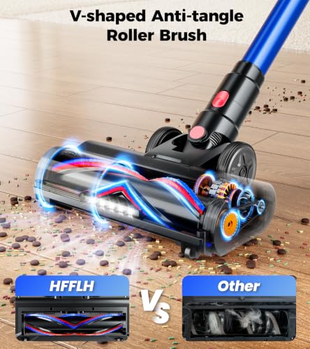 HFFLH Cordless Vacuum Cleaner, 600W 50Kpa 65Mins Stick Vacuum with Self-Standing, Touch Screen, Anti-Tangle Rechargeable Wireless Vacuum, Vacuum Cleaners for Home/Pet Hair/Carpets/Hardwood Floor