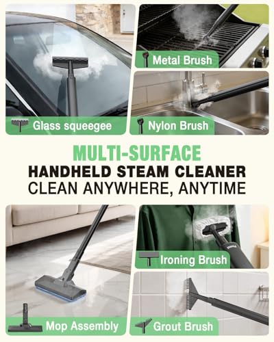 Heavy Duty Steam Mop for Floor Cleaning, 14-in-1 Lightweight Detachable Handheld Steam Cleaner with Multi-Purpose&Powerful, No-Chemical Floor Steamer for Home|Hardwood|Grout|BBQ|Window (Black)