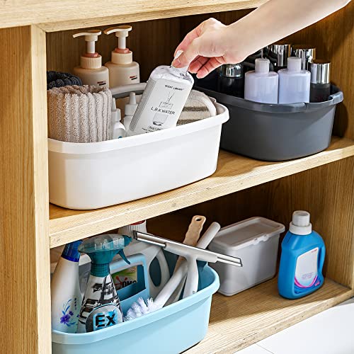 Goderewild Multi-Purpose Plastic Cleaning Caddy with Handle, Shower Caddy Organizer/Storage Basket/Totes Portable for Bathroom Supplies, Cleaning Products, Under Sink Tool, Housekeepers (White)