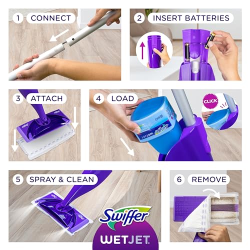 Procter & Gamble 49886 Wetjet Mop Starter Kit With 10 Pads And 1 Cleaner, 11.3 X 5.4 Head, Silver Handle