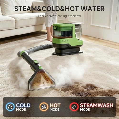 AAOBOSI Portable Carpet Cleaner Machine, 17Kpa Upholstery Steam Cleaner with Smart Voice Prompting, Self-cleaning, 4 Tools for Pets, Car, Couch and Stairs- C688, Green