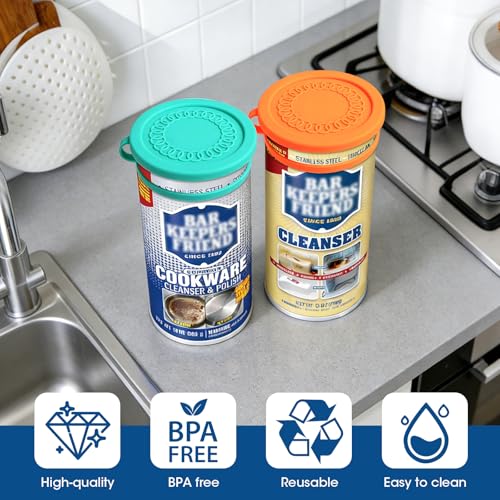 2Pack Silicone Powder Cleanser Lids for Bar Keepers Friend,Comet,Ajax Powder Cleanser 12oz&21oz Powder Cleanser Cover Cap Moisture Resistance,Cleanser Accessory Keep Powder Dry