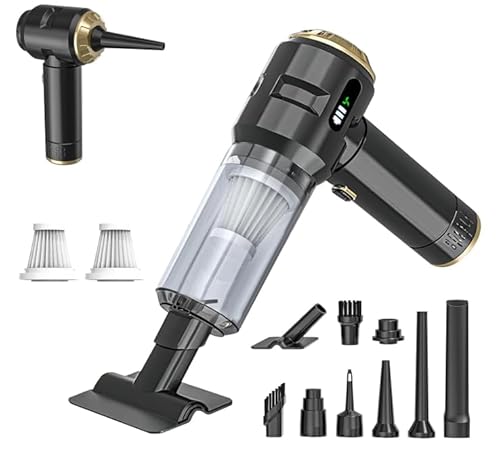 Melising Handheld Vacuum Cleaner Cordless, 23000Pa Powerful Car Mini Vacuum Cleaner, Rechargeable Portable Lightweight dust Catcher for Home Car Carpet Stairs Pet Hair Deep Cleaning（Black-Gold）.