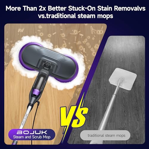 BOJUK Scrub & Steam Mop with Rotating Mop Pads, LED Headlights, 6 Scrub Pads, Large Tank, Swivel Steering, Effortless Scrubbing Hard Floor Cleaner Upgraded