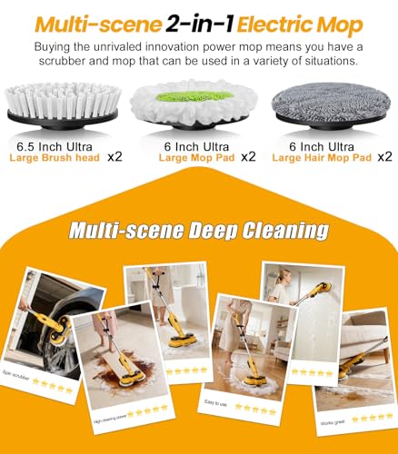 qimedo 6000mAh Battery Cordless Electric Mop M3 Pro, 800RPM Electric Power Scrubber & Mops for Floor Cleaning, Automatic Spin Mops with Smart Display,Rotating Mop with LED Light & Water Spray