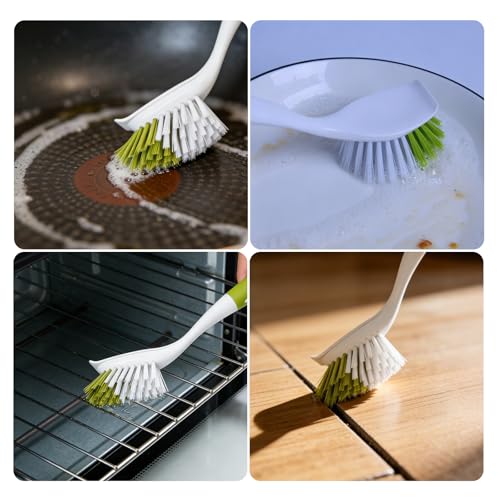 Dish Brush Scrub Brush with Handle - 3 Pack Stiff Bristles Dish Scrubber for Cleaning Dishes, Pots, Pans, Sink, Cast Iron - Hard Bristles,No Residue