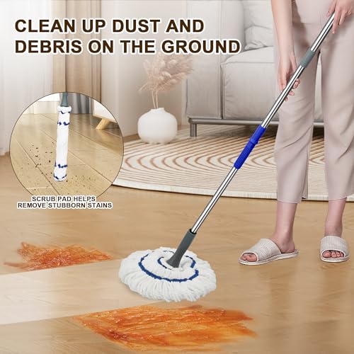 Self Wringing Floor Cleaner with 52.5 Inch Long Handle, Heavy Duty Wet Mop for Hardwood, Tile, Vinyl, Laminate Floors (White)
