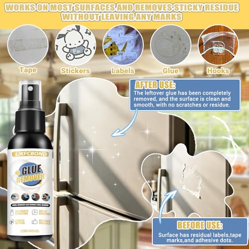 LIKFCBOND Adhesive Remover Spray 100ml, 3.38floz Sticker Remover Spray Set with Scraper and Towel, for Cars, Windows, Glass, Plastic, Labels, Decals, Tape Residue