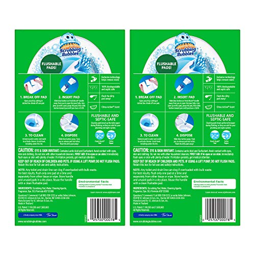 Scrubbing Bubbles Flushable Toilet Bowl Wand Cleaner Refills, Fresh Brush Cleaner Toilet Refill Pads, Removes Limescale & Odors, Citrus Scent, 20 Count (Pack of 2)