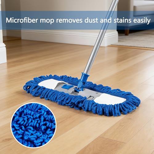 Neeklinny Dust Mop for Hardwood Floors,58" Long Handle Wet & Dry Mop,180° Rotating Microfiber Washable Mop for Tile,Laminate,Vinyl Floors,Pet Hair Cleaning