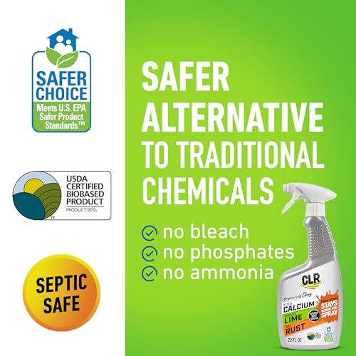 CLR Brands Calcium, Lime & Rust Remover with Cling, 22 oz. Spray Bottle, Adheres to Hard-to-Reach Surfaces, Blasts Calcium, Dissolves Lime Deposits, Zaps Stubborn Rust Stains and Hard Water Deposits