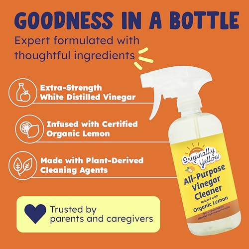 Originally Yellow Lemon Vinegar All Purpose Cleaning Spray | Distilled Cleaning Vinegar | Plant-Derived All Purpose Cleaner | Living Room, Bathroom, & Kitchen | 3 Pack
