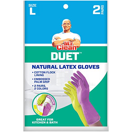 Mr. Clean Duet, Natural Latex, Beaded Cuff, Cotton Flock Lining, Non-Slip Grip Gloves, Large