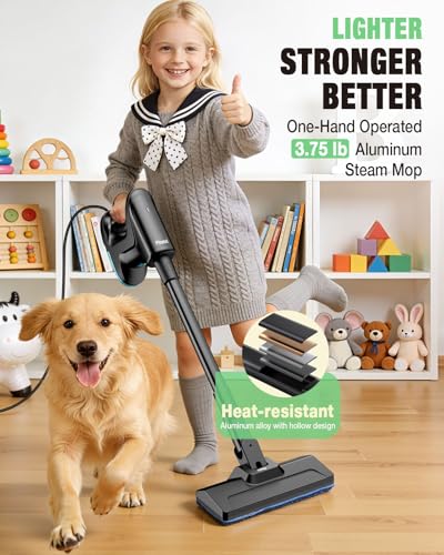 Heavy Duty Steam Mop for Floor Cleaning, 14-in-1 Lightweight Detachable Handheld Steam Cleaner with Multi-Purpose&Powerful, No-Chemical Floor Steamer for Home|Hardwood|Grout|BBQ|Window (Black)