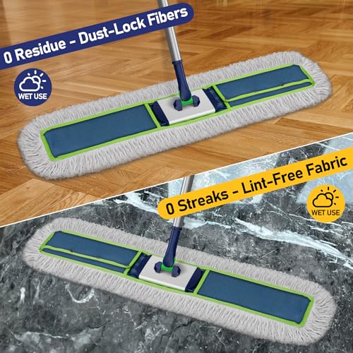 Enspoway 41" Commercial Dust Mop: Large Push Broom Wide Industrial Heavy Duty Hardwood Dry Sweeping Mop with 2 Pads Long Handle for Janitor Indoor Warehouse Gym Cleaning