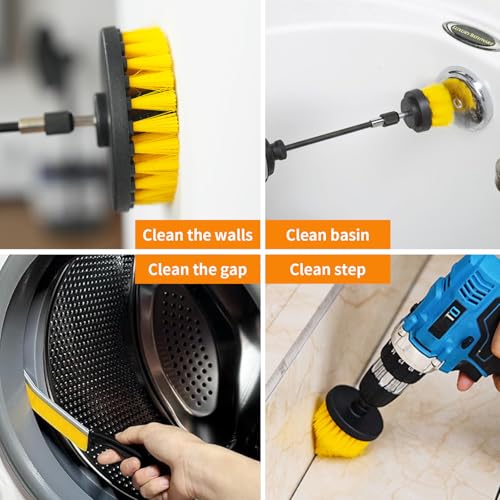 TOWBRUS 10 Pack Drill Brush Attachment Set, Drill Scrubber Brush Kit, Drill Cleaning Brush, Scrub Brush for Grout Floor Tub Shower Bathtub Tile Sink Toilet Bathroom Kitchen Car Yellow