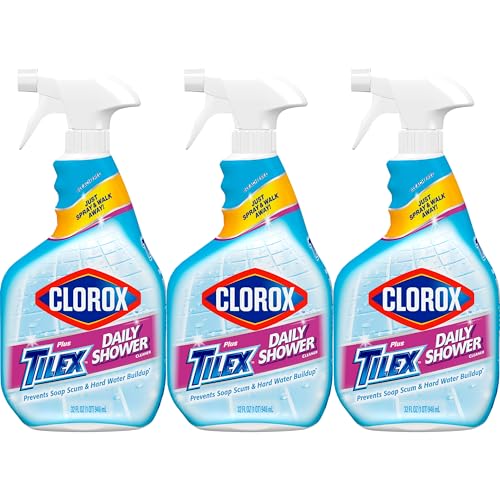 Clorox Plus Tilex Daily Shower Cleaner, Bleach-Free Bathroom Cleaner Spray, Safe for Most Tubs and Countertops, 32 fl. oz. Spray Bottle, Pack of 3