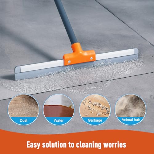 CLEANHOME Rubber Floor Squeegee for Concrete Floor, Tile Floor, Metal Aluminium Heavy Duty Garage Shower Floor Squeegee Broom for Removing Water, Commercial Scrubber Mop with Extendable Long Handle