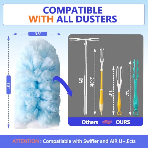 EKACO Heavy Duty Duster Refills for Swiffer Duster (40 Count) | 360° Unscented Disposable Multisurface Dusters with 1 Handle- for Home, Blinds, Fans & Corners, Blue