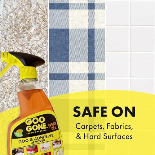 Goo Gone Spray Adhesive Remover Gel 12 Oz with Scraper, Removes Glue, Stickers, Tape Residue, Grease, Gum & Wax, Adhesive Spray with Citrus Cleaning Power for Hard Surfaces, Carpets & Fabrics