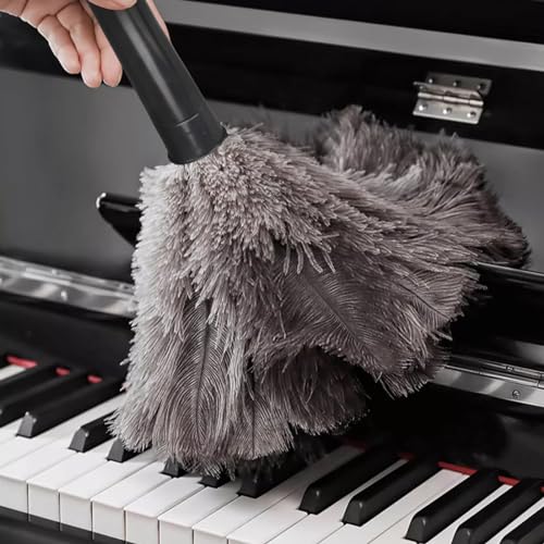 FeelfunFeather Retractable Feather Duster-Genuine Ostrich Feathers,Anti-Static,Reusable Eco-Friendly Handheld Cleaning for Keyboard,Home,Car,Office(10 to 15 Inches) 1 Pack