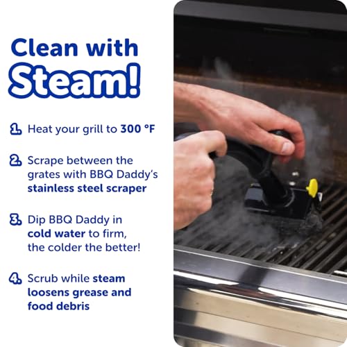 Scrub Daddy BBQ Daddy Grill Brush for Outdoor Grill - Bristle Free Grill Brush with Steel Grill Scraper + Scrub Brush - Temperature Controlled Scrubbing Power for Grill Cleaning (1 Count)