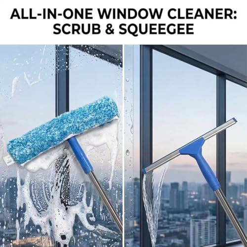 APEXMULI Window Cleaning Kit with 3 Gallon Bucket, 14" Window Squeegee and Scrubber with Long Handle, Professional Window Washing Equipment Cleaner Tool Streak-Free for Home, RV, Commercial Use