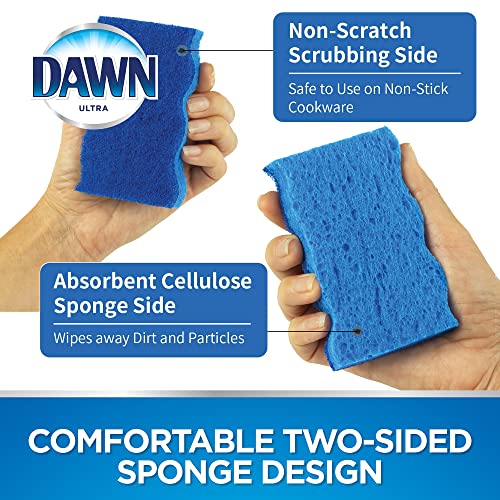 Dawn Ultra Scrubber Sponges Non-Scratch Double-Sided Kitchen Dish Cleaners, 12-Pack, Blue
