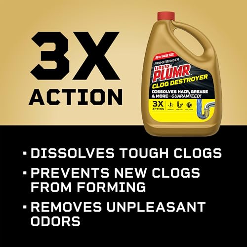 Liquid-Plumr Pro-Strength Full Clog Destroyer, Bathroom & Kitchen Sinks, Shower and Tub Drain, Safe for Pipes, Liquid Drain Cleaner, 80 Fluid Ounces