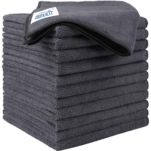 HOMEXCEL Microfiber Cleaning Cloth 12 Pack, 12.5 x 12.5 inch Microfiber Towels for Cars, Ultra Absorbent Washing Cloth, Lint Free Streak Free Cleaning Rags for Car, Kitchen, and Window (Grey)