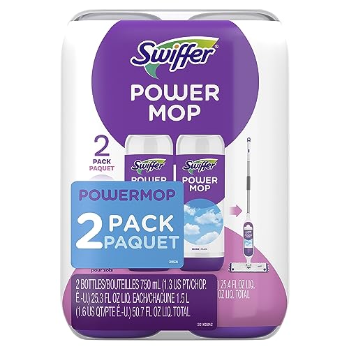 Swiffer PowerMop Liquid Floor Cleaner Refills, Solution for Power Mop, Fresh Scent, 2 Count Mopping Fluid Replacement Bottle, Spray Mops Cleaning Juice, No Bucket Needed, Multi-Surface and Wood