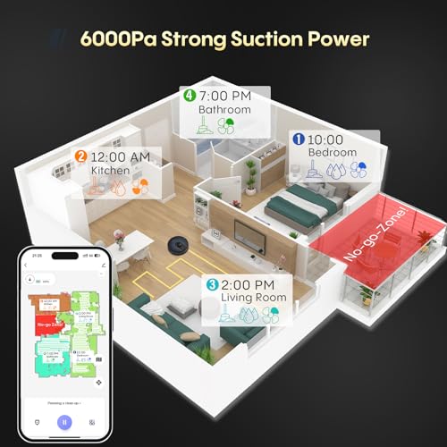 Bagotte Robot Vacuum and Mop Combo, 6000Pa Robotic Vacuums with Mapping, Automatic Self-Recharging, LiDAR Navigation,2.4G WiFi/App/Alexa/Remote Control for Pet Hair,Hard Floor,Carpet