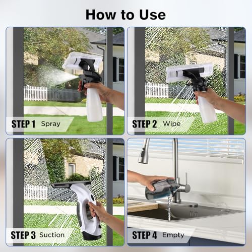 ZRHI Window Vacuum Squeegee Cordless, 2000Pa Electric Window Cleaner Tool with 2200mAh & 150ml Water Collection Tank, Cleaning Kit Shower Squeegee for Glass Doors, Tiles, Mirrors, Car (Beige)