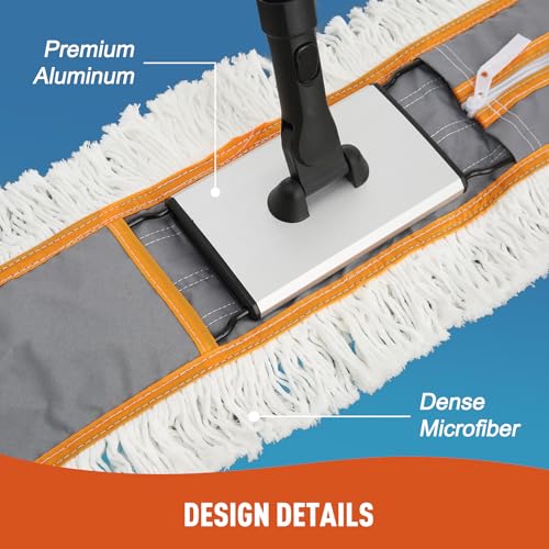 CLEANHOME 24" Commercial Dust Mop for Floor Cleaning, Heavy Duty Sweeper Broom with 2 Microfiber Mop Pads, Wet and Dry Duster Sweeper Broom for Marble, Laminate, Hardwood Floor Cleaning ,Grey