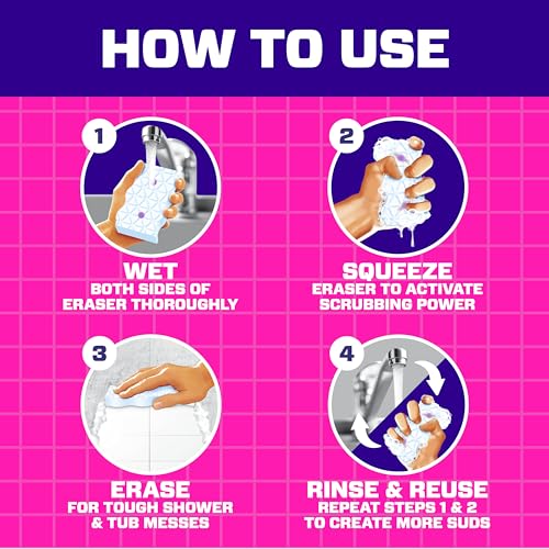 Mr. Clean Magic Eraser Sponge, Bathroom, Shower, Tub Cleaner, Soap Scum Remover, Bathroom Cleaning Supplies, Dawn Cleaning Power with Lavender Scent, Shower & Tub, 8ct