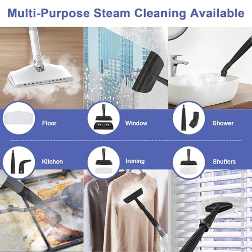 Steam Cleaner, 6 in1 Rotated Steam Mop Cleaner with 2 Modes, 2 Microfiber Pads, 400ML Removable Tank, 23FT Power Cable, Detachable Steam Mops for Floor, Laminate Floor, Tiles Cleaning (Sapphire Blue)